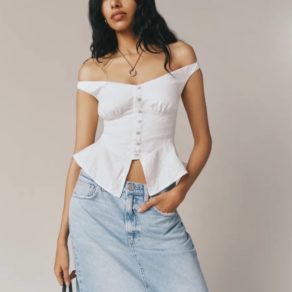 Reformation Lilly Linen Top Ivory - Size 0
